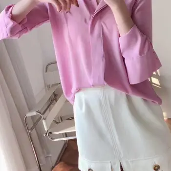 

2020 Spring Rayon Shirts Women Solid Color Long Sleeve Blouse Casual Clothes Top