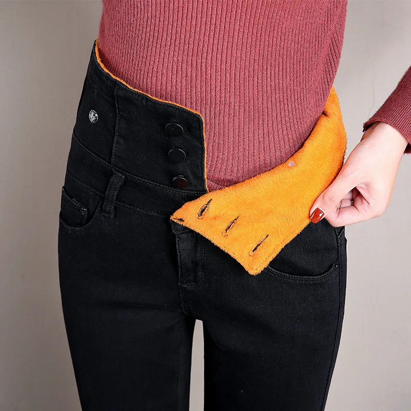 High Wiast Gold Fleece Jeans Women Sexy Stretch Thicken Jean Skinny Denim Pencil Pants Warm Jean Plus Size Streetpant P9179