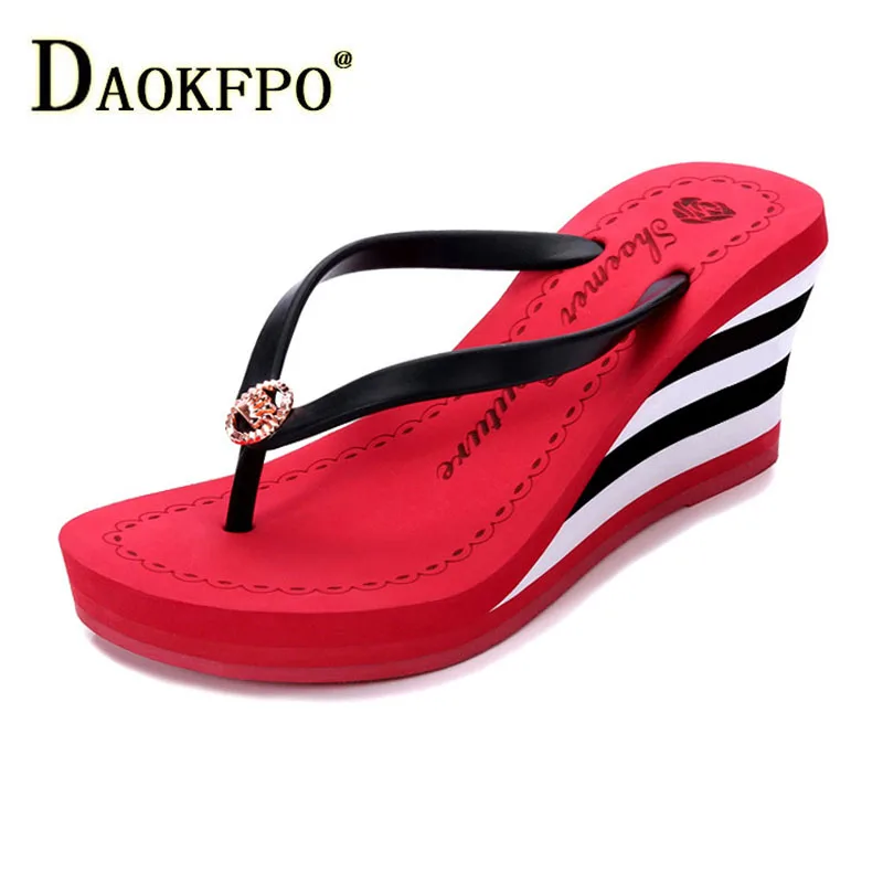 high heeled flip flops wedge