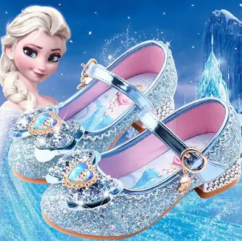 

Disney's new cartoon girls casual shoes children's high-heeled shoes elsa princess frozen cartoon bowknot leather shoes