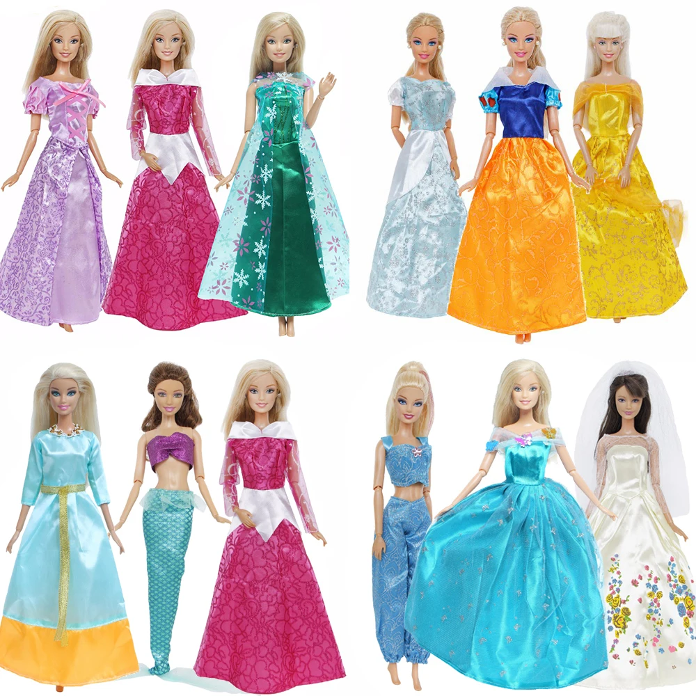 3 Sets Fairy Tale Classic Princess Doll Dresses COSPLAY Party Gown Clothes for Barbie Doll Accessories Kids Dollhouse Toys doll accessories doll clothes doll clothes accessories barbie doll clothes