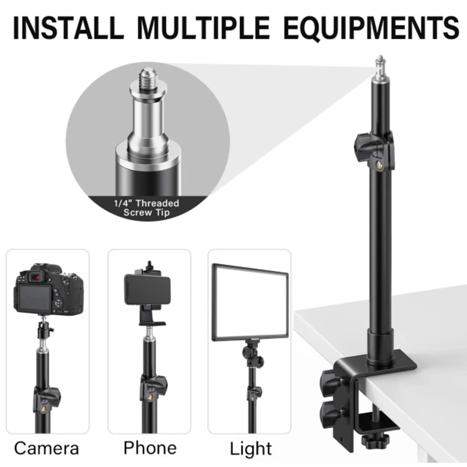 Universal Table Desk Clamp Mount With 1/4' Screw Tip For Camera