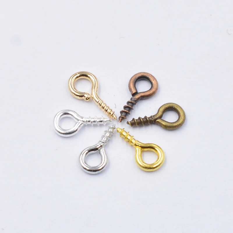 200pcs Mixed 6 Colors 4*8mm Small Tiny Mini Eye Pins Eyepins Hooks Eyelets Screw Threaded Clasps Hooks BeadsFor Jewelry Making