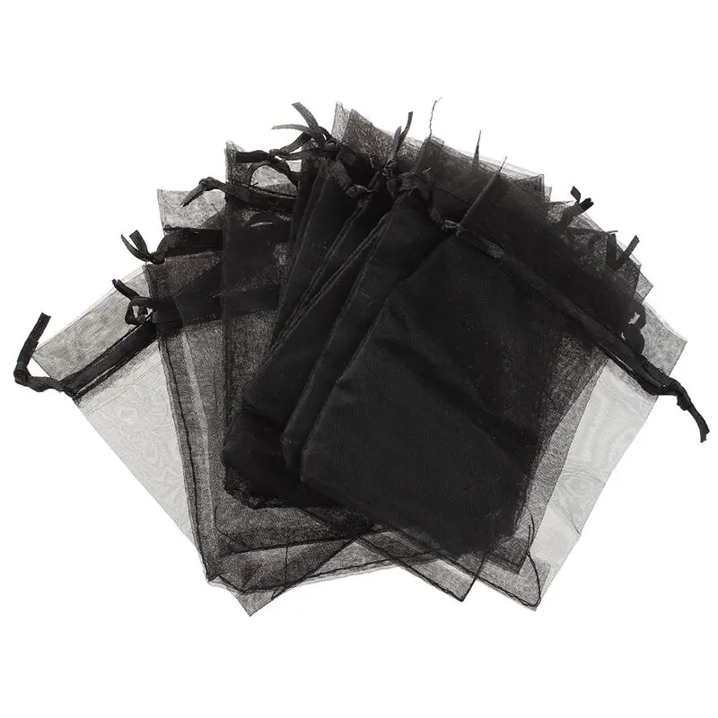 100 Black Organza Wedding Favour Bags Jewellery Pouches 9Cm X 12Cm 9 12cm 1000pcs multi color gift bags for jewelry wedding christmas birthday yarn bag with handles packaging gifts organza bags