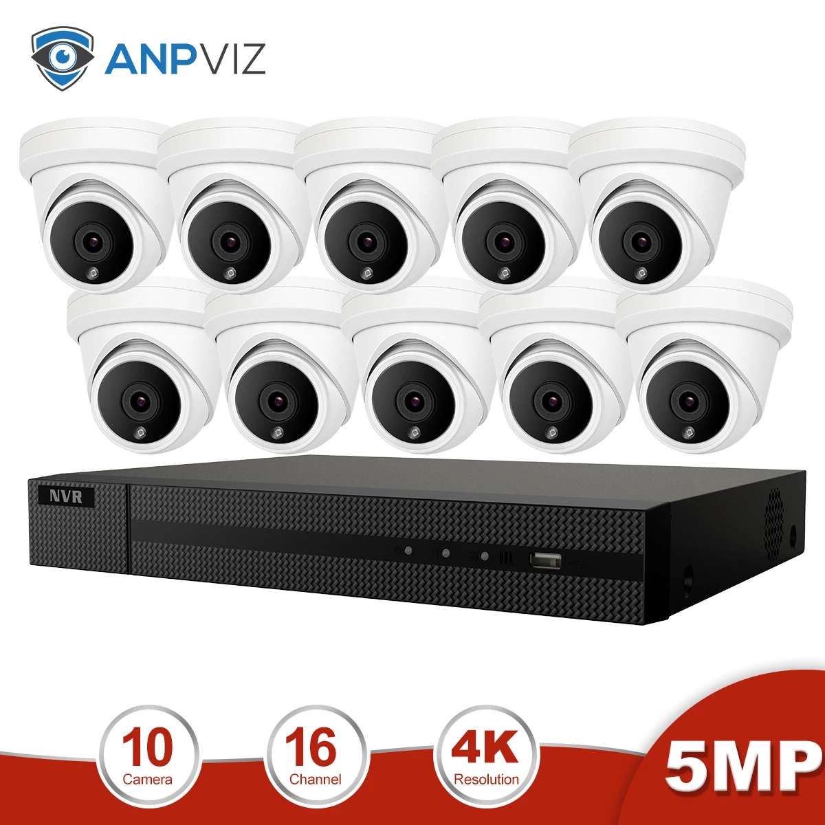 Anpviz 16CH 4 к NVR 5MP купольная PoE Комплект ip-камеры ONVIF дома/на открытом воздухе безопасности 8/10/12/16 фото системы видеонаблюдения DVR NVR Kit - Цвет: 10 pics Cams Kit