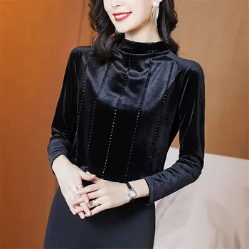 

Autumn Winter Warm Velvet Blouse Turtleneck Pullover Undershirt Womens Tops And Blouses Plus Size Black Bottoming Blusa Mujer