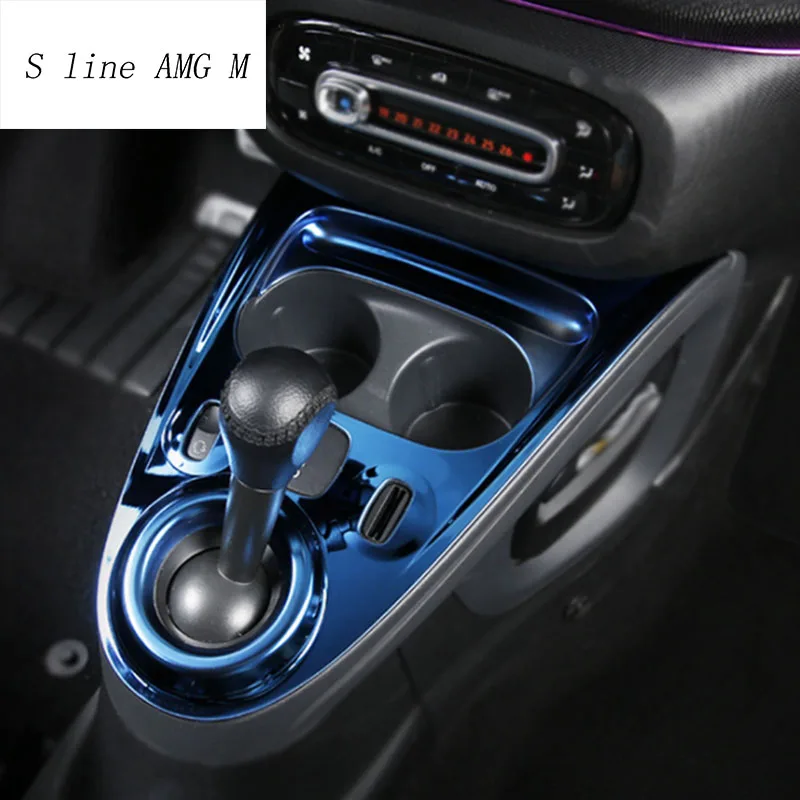 Автомобильный Стайлинг для Mercedes Benz Smart 453 Fortwo Forfour Центральная панель переключения передач с подлокотником наклейки на чашки воды