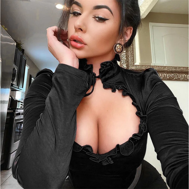 IAMHOTTY, Красная атласная Футболка с вырезами и оборками, Женская облегающая черная сексуальная женская рубашка на шнуровке, винтажная элегантная китайская футболка