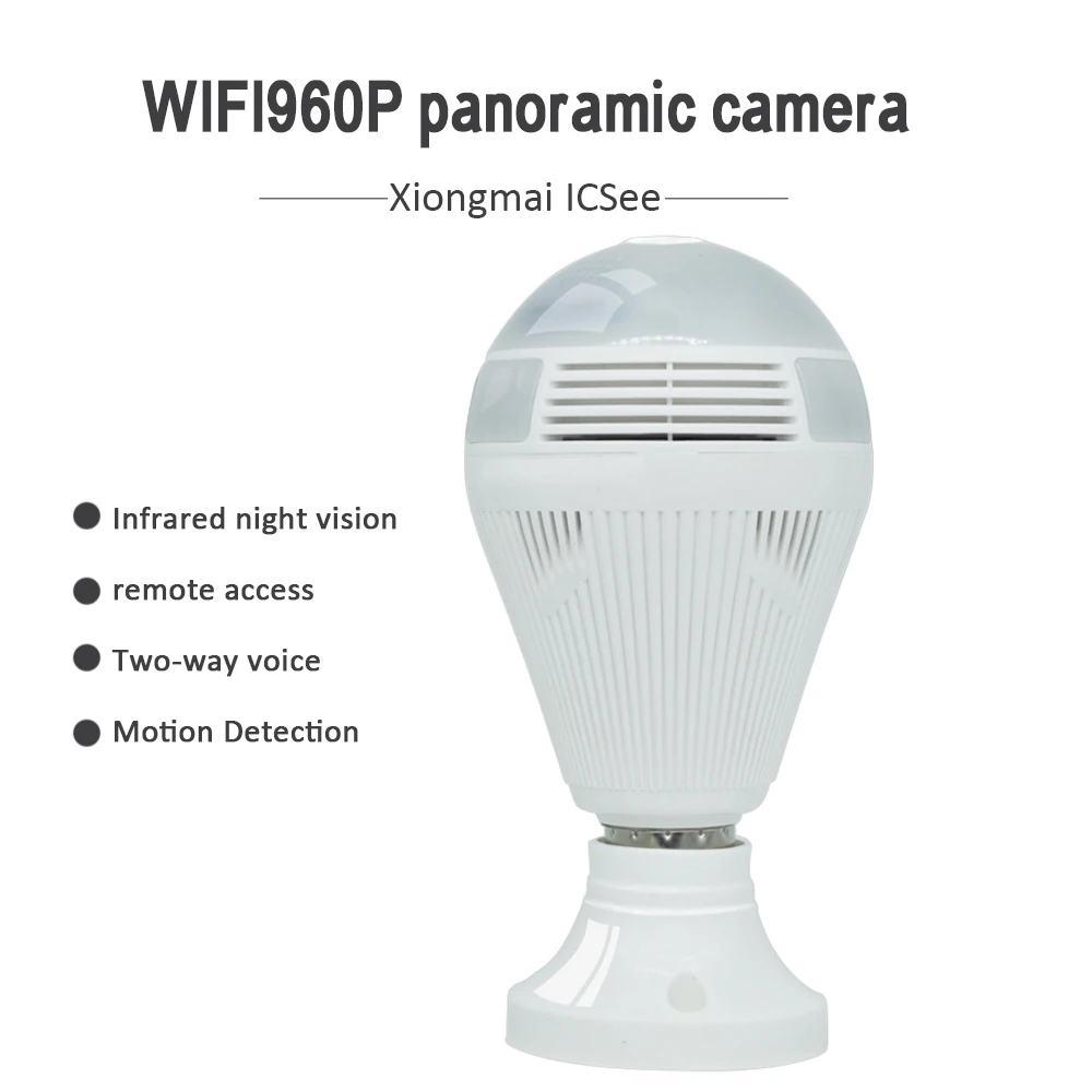 

VESAFE LED Light 960P Wireless Panoramic Home Security WiFi CCTV Fisheye Bulb Lamp IP Camera 360 Degree Home Security Burglar