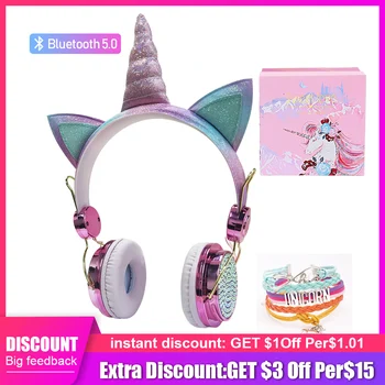

Unicorn Bluetooth Headset 5.0 Cute Children's Headphones headset with microphone Auriculares Unicornio for phone Christmas gift