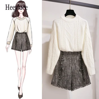 

Knitted Sweater 2 Piece Set Women Winter Autumn 2019 New Shorts Set Korean Style Warm Outfits Elegant Student 2 Pcs Set Clothing