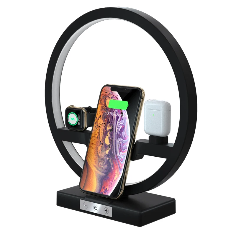  3 In 1 Table Desk Lamp Fast QI Wireless Charger Dock Station for Watch Bluetooth Earphone Wireless 