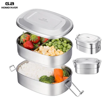 

G.a HOMEFAVOR Top Grade 304 Stainless Steel Lunch Box Bento Box Eco-Friendly 2 Layer Durable Food Containers Stock
