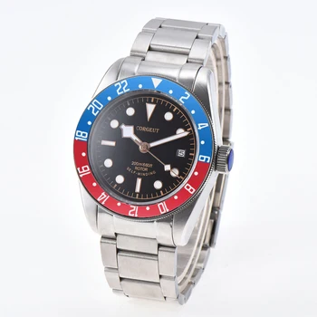 

Sapphire glass Corgeut 41mm black dial luminous marks blue red bezel deployment buckle miyota 8215 automatic movement mens watch