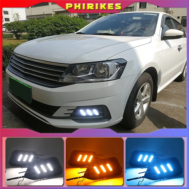 

1 Pair For Volkswagen VW Lavida 2019 with Yellow Trun Signal Light Blue Night Lamp LED DRL Daytime Running Light
