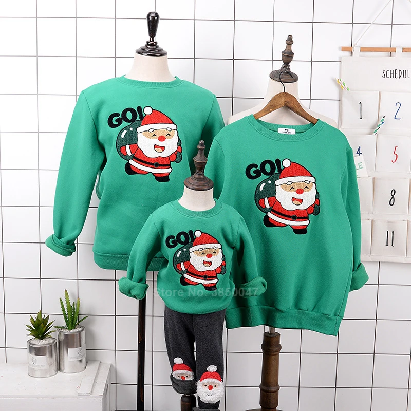 Рождественские пижамы для всей семьи, для мамы и дочки, на год, на Рождество, теплые флисовые свитера с капюшоном, мужские и женские свитшоты с Санта Клаусом - Цвет: One sweater15