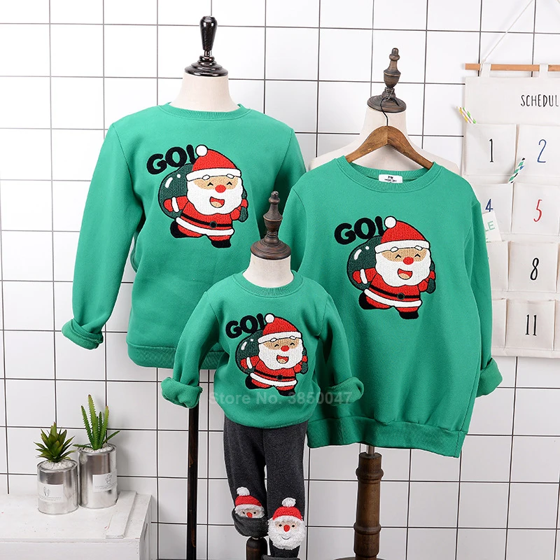 One sweater15 Рождественские пижамы для всей семьи, для мамы и дочки, на год, на Рождество, теплые флисовые свитера с капюшоном, мужские и женские свитшоты с Санта Клаусом - Цвет: One sweater15