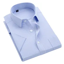 

shirt sleeve fit male square collar pocket Summer social shirt striped dress non-iron men's S~8xl anti-wrinkle short regular str