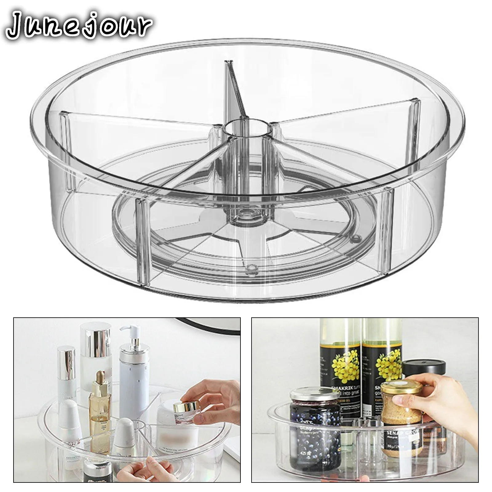 

360 DegreeTurntable Storage Bin Spice Storage Container Kitchen Bottle Organizer Clear Compartments For Teabags Sugar Coffee