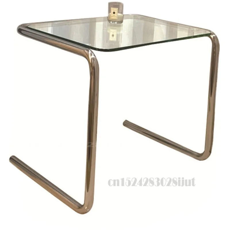 Transparent Side Table Medieval Stainless Steel Crystal Glass Coffee Home Room Tables Homestay Photography Base Desk | Мебель