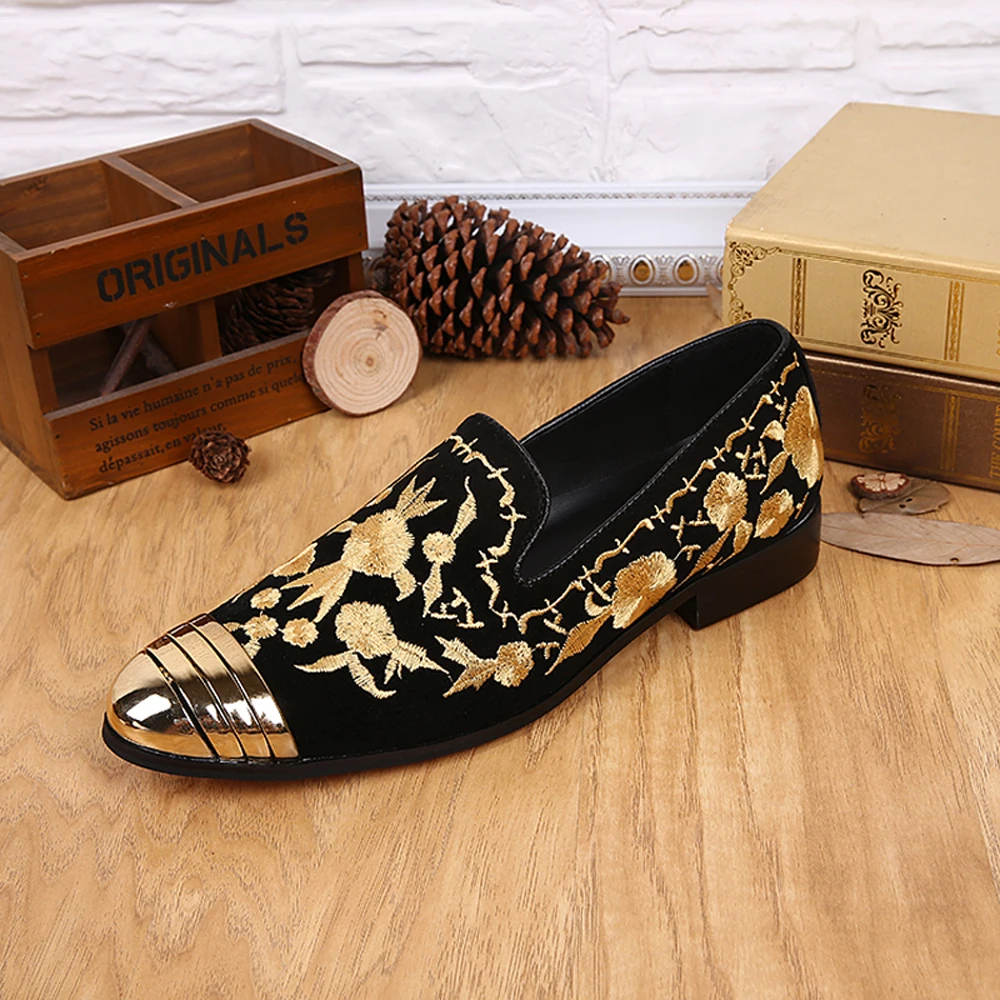 Embroidered men's shoes fashion sheepskin embroidered Lefu shoes casual printing Star Party suede shoes men's driving flat shoes