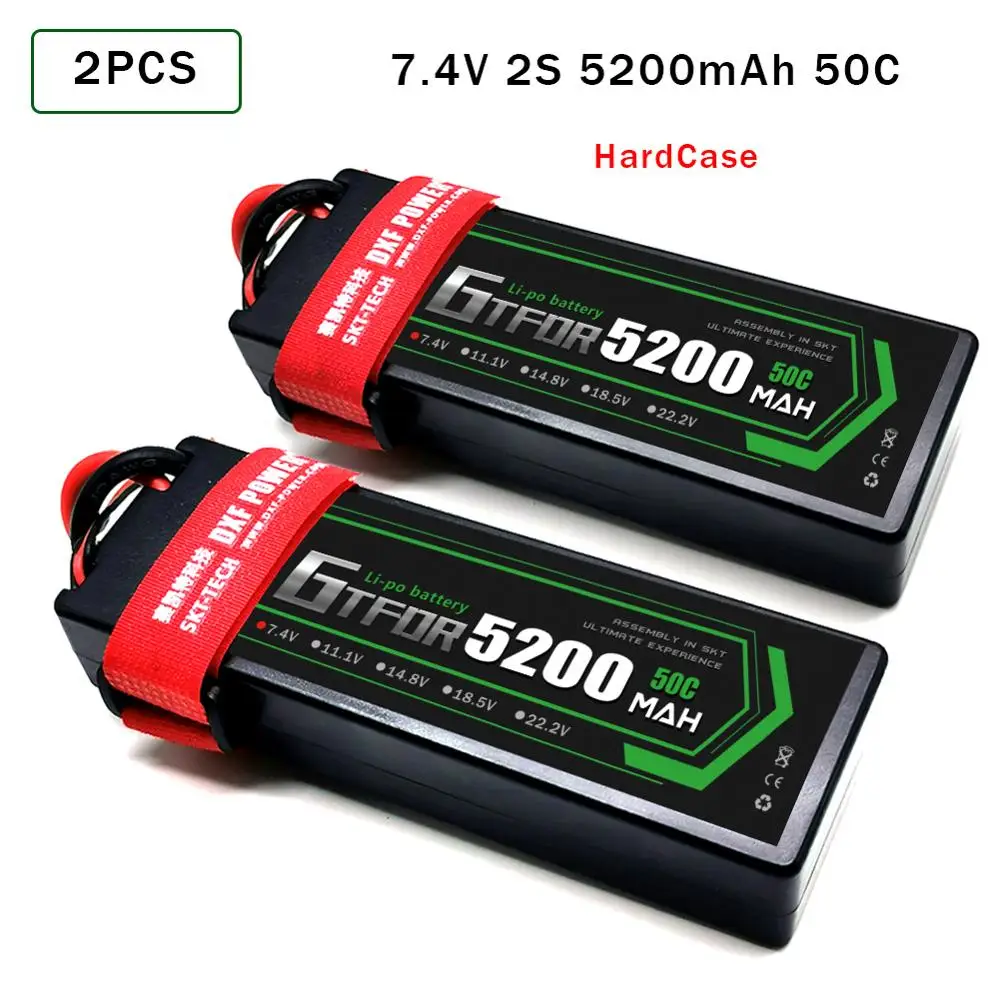 

GTFDR RC Car Lipo Battery 2pcs 7.4V 5200mah 50C Hard Case Bateria Lipo For Buggy Truggy Evader BX trx4 SCX10 RC SUV
