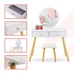 Honhill tocador moderno para mujer, tocador elegante para el hogar, dormitorio, mesa de maquillaje con espejo y taburete, 4 cajones