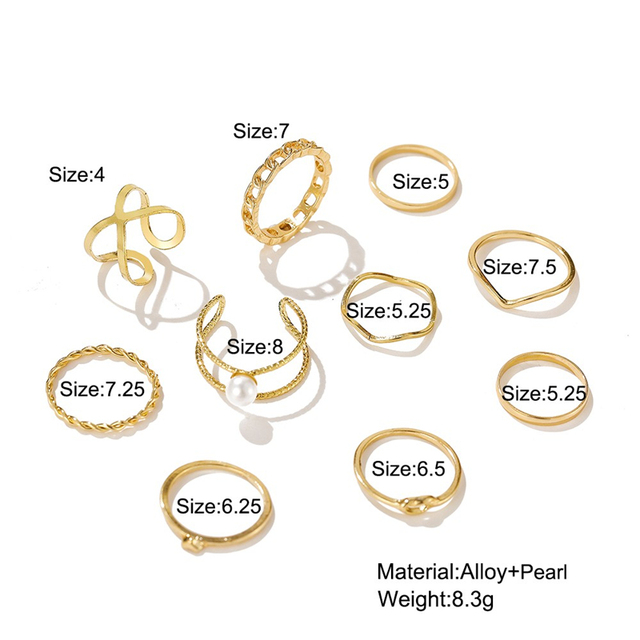 Punk Silver Color Chain Rings Set For Women Girls Fashion Pearl Irregular Finger Rings 2021 Female Knuckle Jewelry Gift