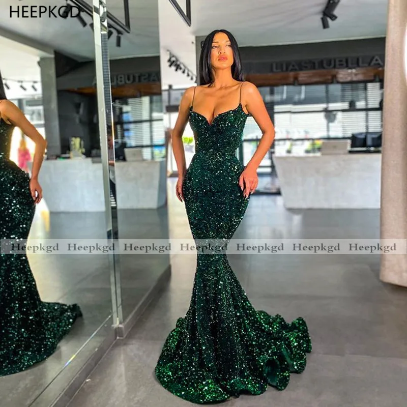 Long Green Mermaid Prom Dresses Sparkly 
