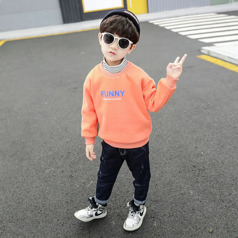 Harajuku/ зимние детские толстовки для мальчиков, Детский свитер из плотного бархата, хлопковый пуловер для мальчиков и девочек, детская Милая верхняя одежда