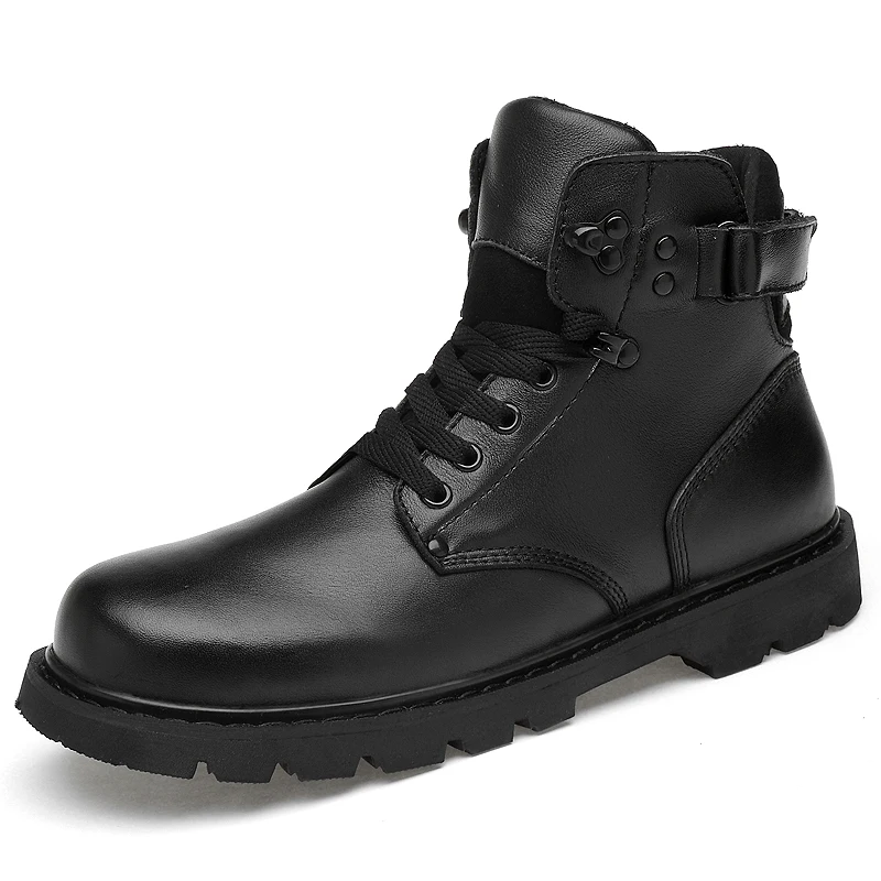 

2019 High Quality Split Leather Men Boots High Top Motorcycle Autumn Winter Shoes Man Plush Warm Snow Boots
