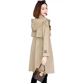 

Spirng Autumn Women Fashion Loose Trench Coat with Belt Khaki & Blue Plus Size Korean Pullover Windbreaker Outwear