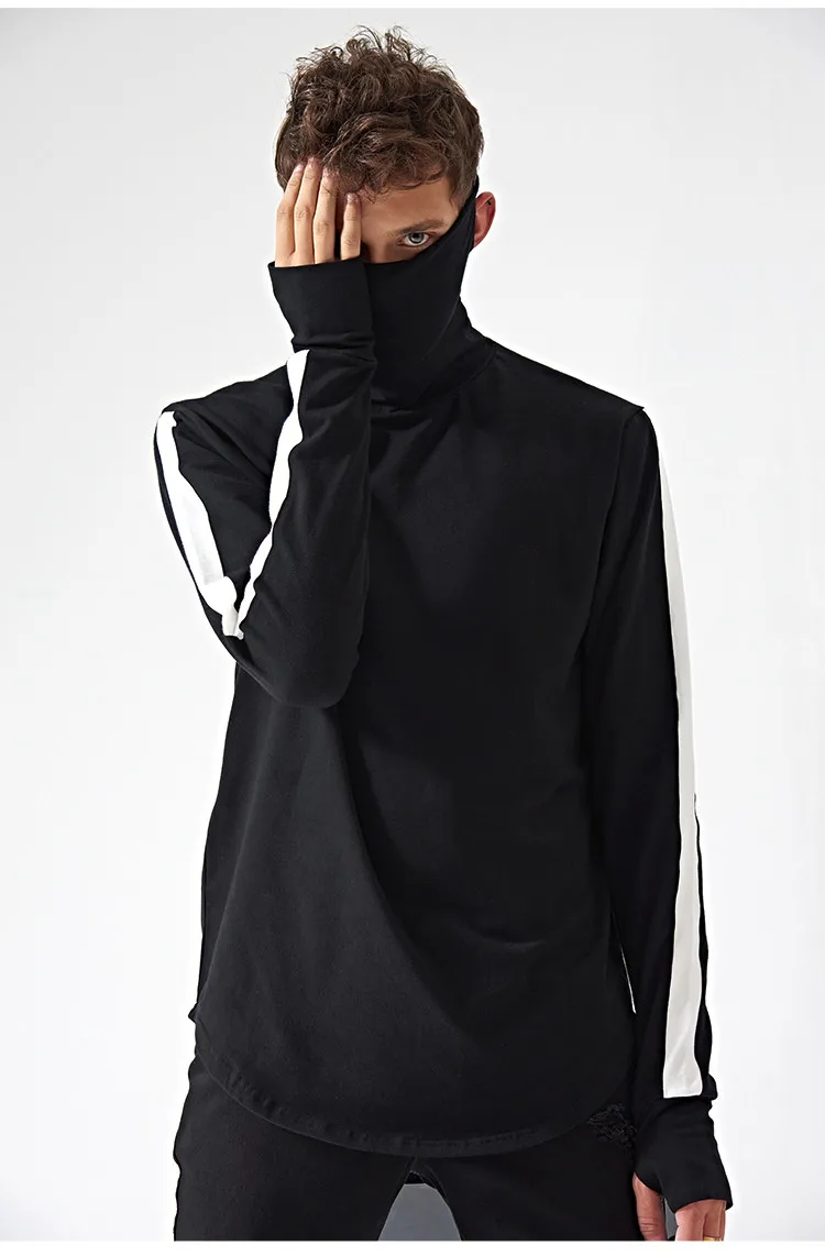 Водолазка маска для лица в полоску в стиле хип-хоп толстовка с закругленным краем и длинными рукавами уличная черная белая рубашка для мужчин и женщин унисекс