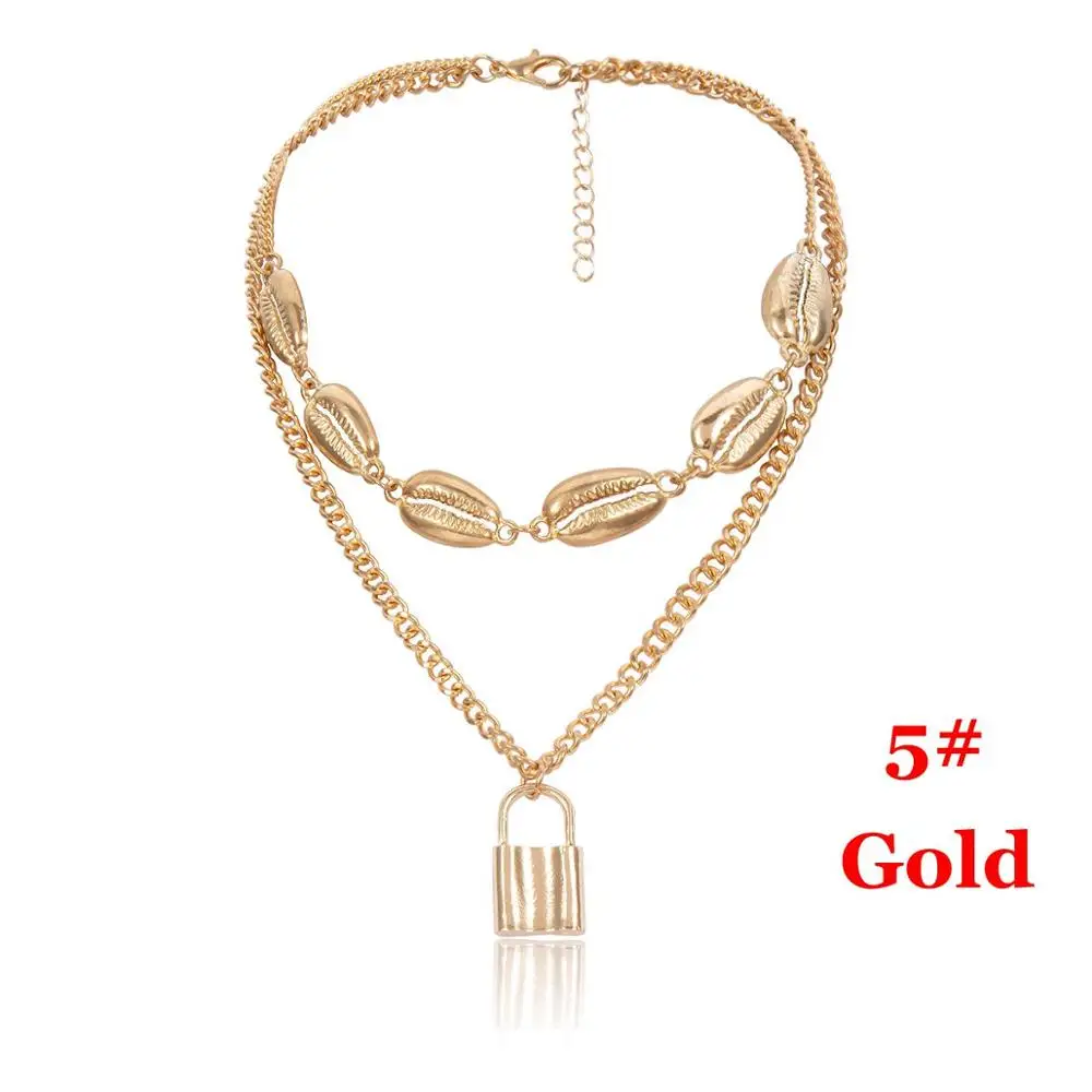 4-5-Gold 1 шт Новая мода Панк ювелирные изделия Золотой Серебряный цветной висячий замок кулон ожерелье из нержавеющей стали Rolo кабельная цепь ожерелье Подарки - Окраска металла: 4-5-Gold