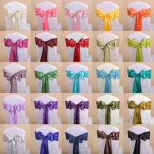 Накидки на стулья из атласного шелка ткань для свадебного стула заколки с бантом сиденья чехлы для стульев и поясом с бантом, сделай сам Лента для вечерние стул украшения