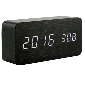 

Wooden Digital Alarm Clock, Wood Fashion Multi-Function LED Alarm Clock with USB Power Supply, Voice Control, Black