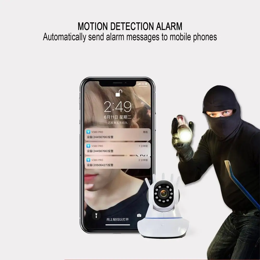 WIFI 720p di Sicurezza IP Pan Tilt Macchina Fotografica Senza Fili IR 360 gradi con 5 Antenne 110 V