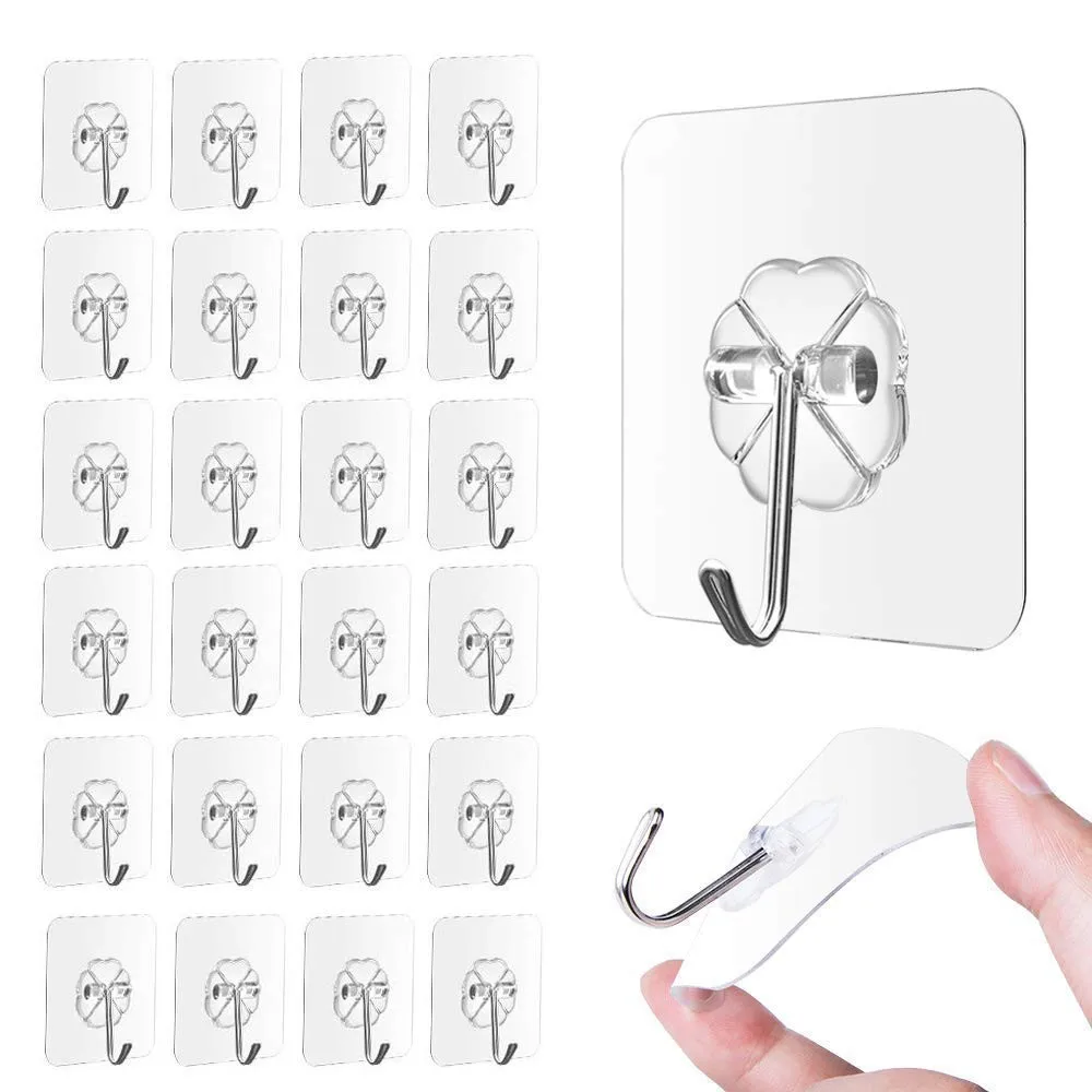 24PC Strong Transparent Suction Cup Sucker Wall Hook Kitchen Holder Bathroom Accessories Wall Storage Hangers Shelf Organizer