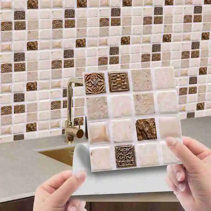 10pcs Bathroom Wall Stickers Pvc Mosaic Kitchen Waterproof Tile Plastic Vinyl Self Adhesive Papers Home Decor | Дом и сад