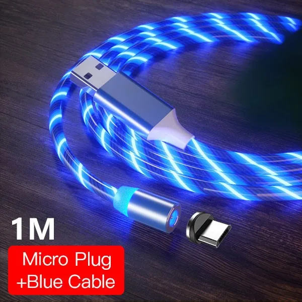 For Micro Blue 1M ACCEZZ Магнитный зарядный кабель освещение тип-c микро кабели для зарядного устройства USB для iPhone X 7 samsung Android Магнитный зарядный шнур 1 м 2 м - Цвет: For Micro Blue 1M