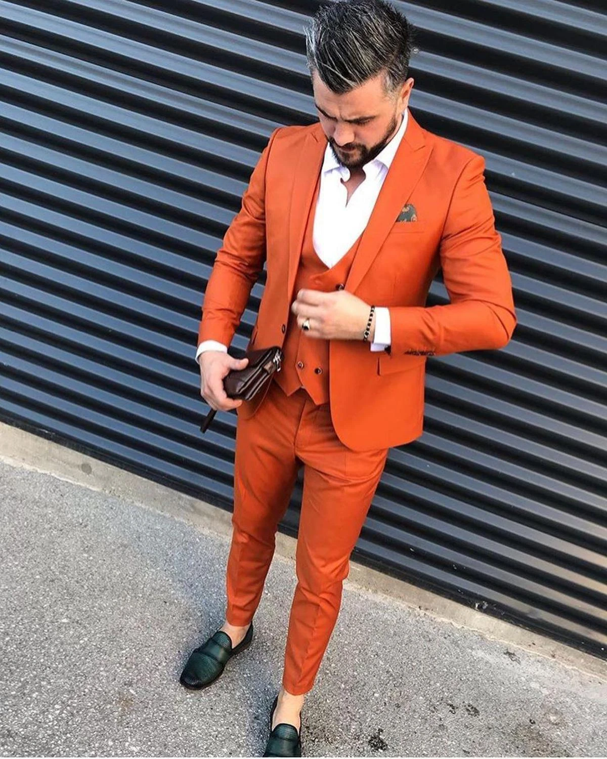 Orange slim fit suit Clearance