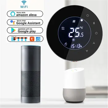

THP6000GCLW Water/Gas Boiler Thermostat Backlight WIFI 3A Weekly Programmable LCD Touch Screen Works with Alexa Google