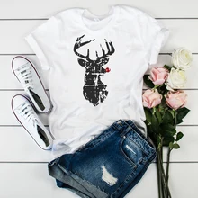 Женская футболка с рисунком оленя, праздничная, новогодняя, Рождественская, графическая, женская, женская одежда, футболки, футболки