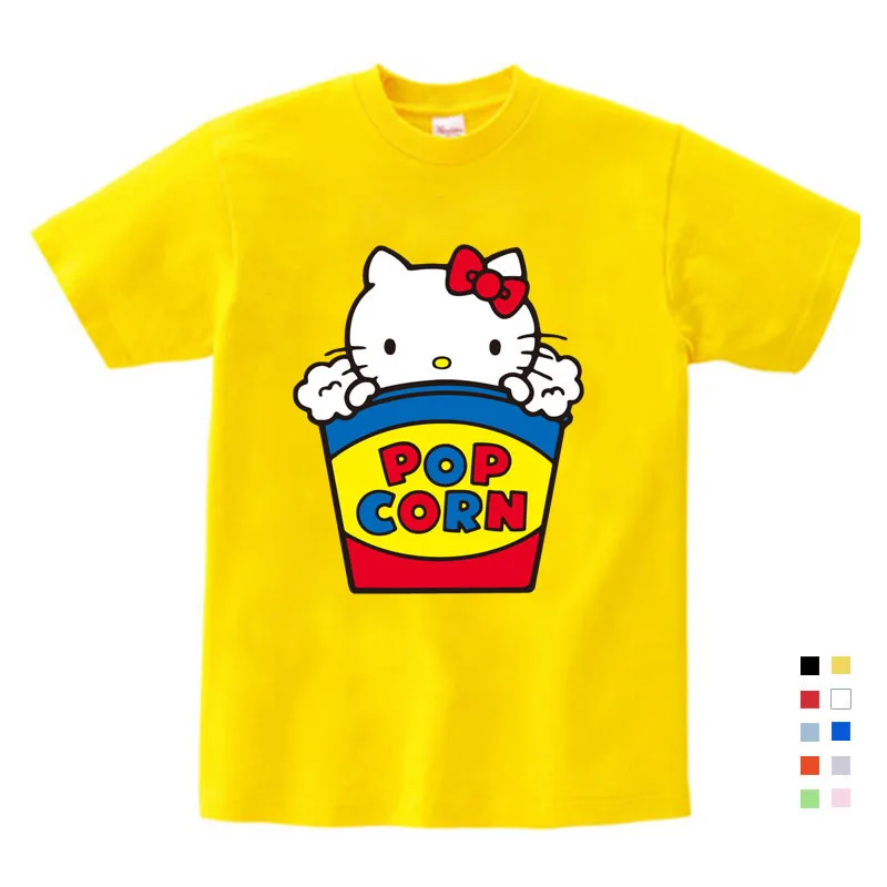 

Summer New Hello Kitty Cat Cute Short Paragraph Punk Fashion Casual Loose Large Size Cartoon Printing T-shirt Kids Clothes