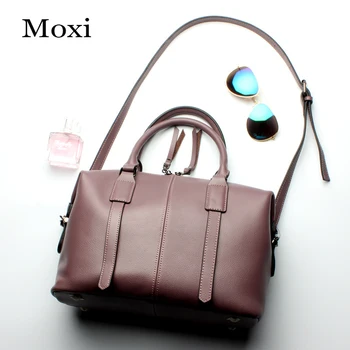 

Solid Color Women Handbag Cow Leather Female Messenger Bag Classic Style Shoulder Bag Trendy Soft Leather Bucket Tote Bag