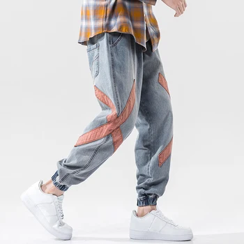 

2020 spring new Japanese large size men's American casual cross stitching cropped nine points jeans brand clothing