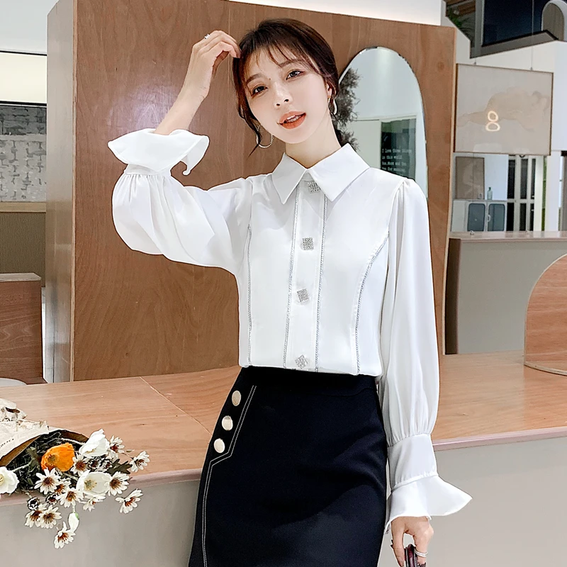 Korean Fashion Chiffon Women Blouses Woman Flare Sleeve Shirt Plus Size Womens Tops and Blouses Vintage Top Blusas Mujer De Moda - 4.00066E+12