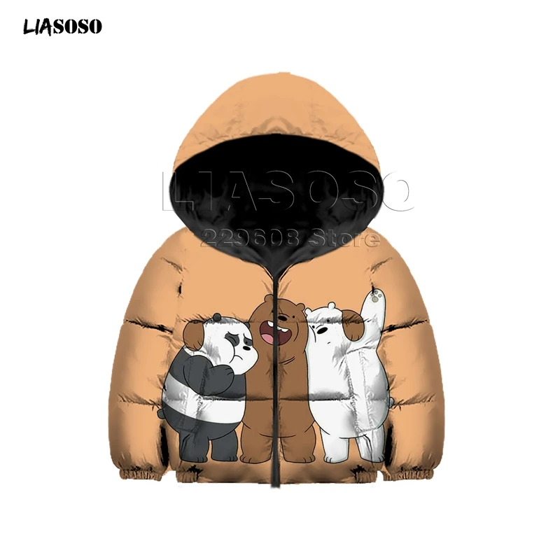 The new "WE Bare Bears "children's jacket Down Coat Loose Oversized Children Down Jacket Winter Hip Hop Neck Lovely bear Pullov