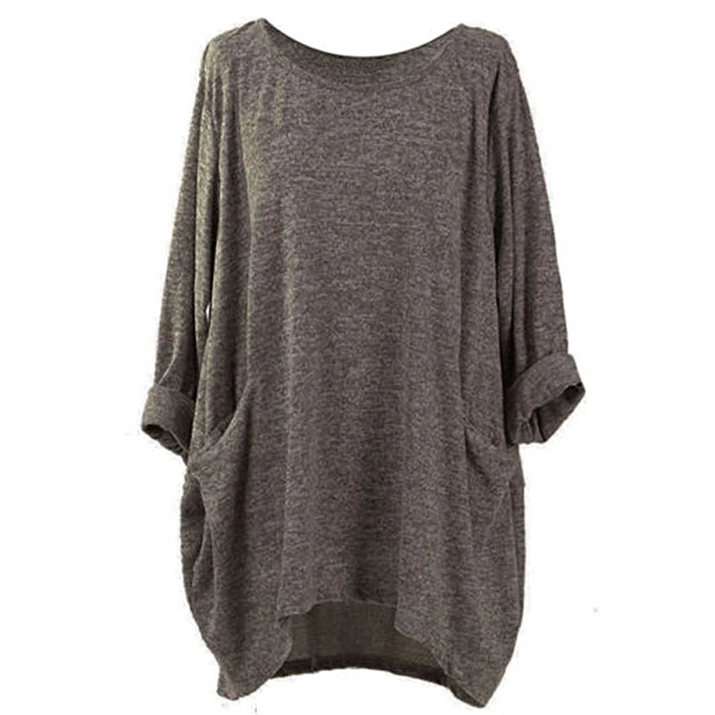 

Women's Asymmetrical Solid T-Shirt Oversized Batwing Sleeve Loose Tshirts Casual Solid Pullover Pockets Tees Tops