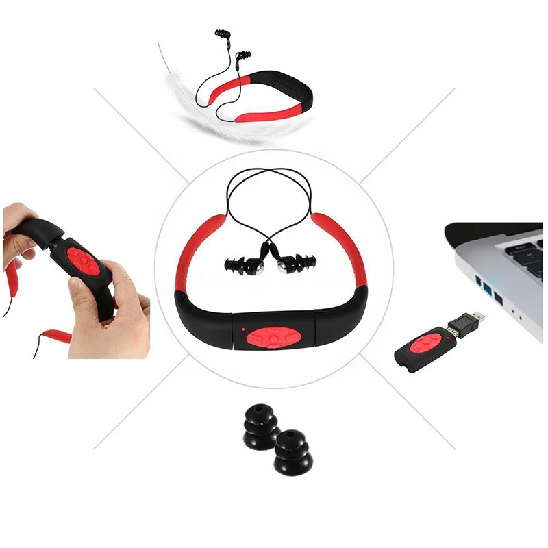 Sport Waterproof 8GB Swimming Diving Underwater MP3 Player FM Radio Earphone